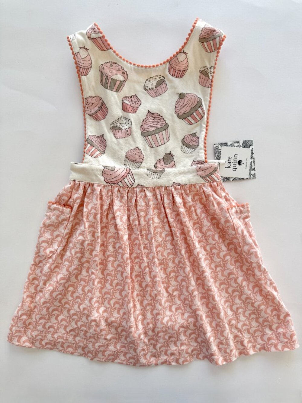 Kate Quinn Girls Pinafore Dress 4T NWT Cupcake Print Pima Cotton Snap Back